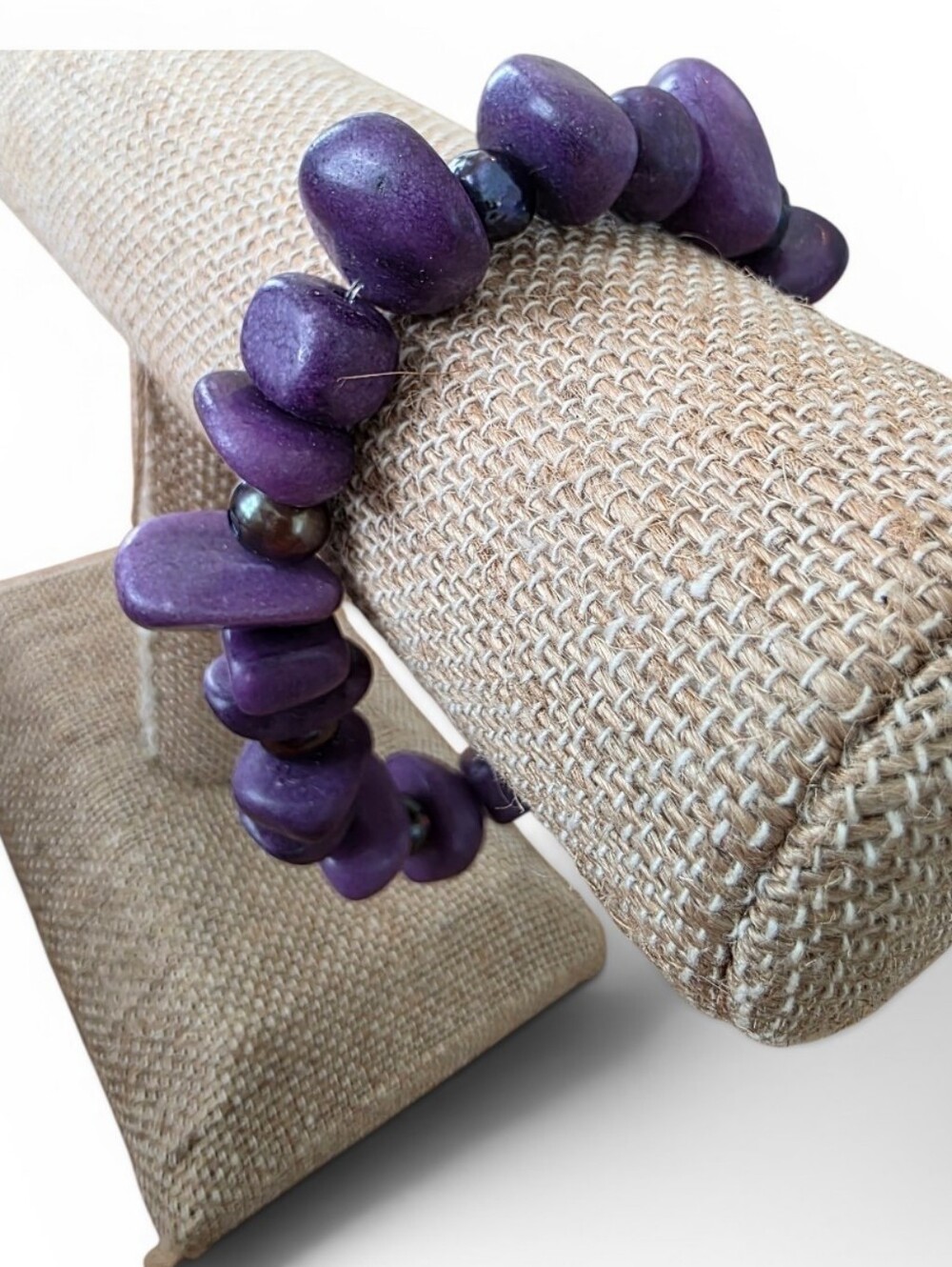 Purple Beaded Stretch Bracelet - Women's Jewelry Chunky Purple Nugget Bead